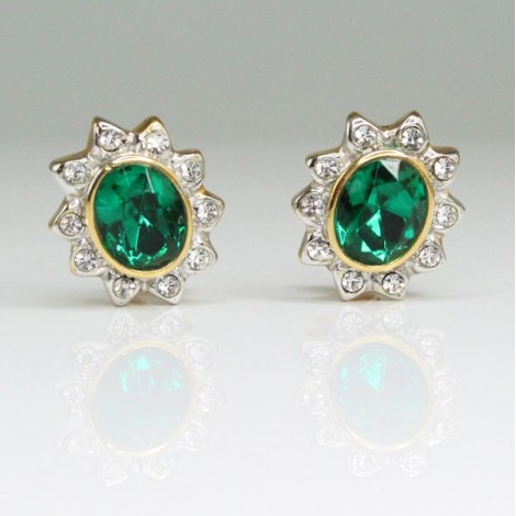 eleganti cercei " Emerald " cu anturaje Swarovski. Franta cca 1980
